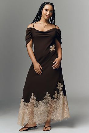 Bl^nk London Satin Off-Shoulder Lace Midi Dress