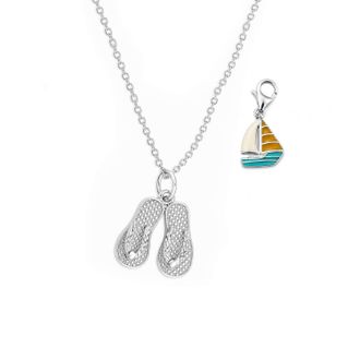 Gold & Honey Womens Flip Flop Necklace & Sailboat Charm Set In Silver