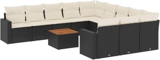 vidaXL Set De Sof&aacute;s De Jard&iacute;n 12 Piezas Cojines Rat&aacute;n Sint&eacute;tico Negro Vidaxl