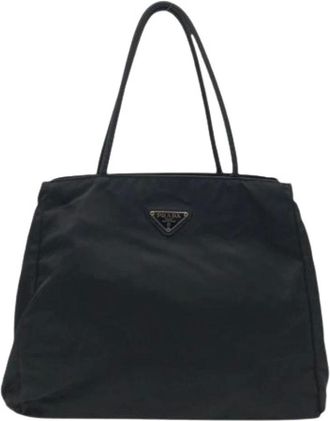 Prada Pre-owned Tote Bags, female, Black, Size: ONE SIZE Pre-owned Nylon Tessuto Logo Tote Handbag