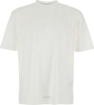 C.P. Company Mens T-Shirt Ribbed Crewneck White Cotton T-Shirts And Polos