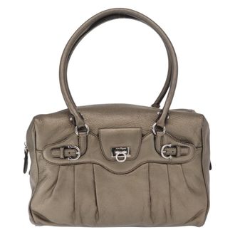 Ferragamo Gancini Buckle Shoulder Bag Leather Gold Leather Handbag (Pre-Owned)