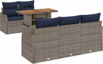 vidaXL Conjunto De Sof&aacute; De Jard&iacute;n 6 Uds. Gris Y Azul Marino Vidaxl