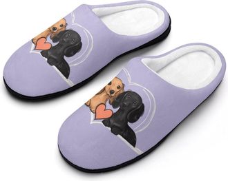 Generic Dachshund Couple Lover Mens Slippers Slip On Comfortable Fleece Cotton House Shoes Winter