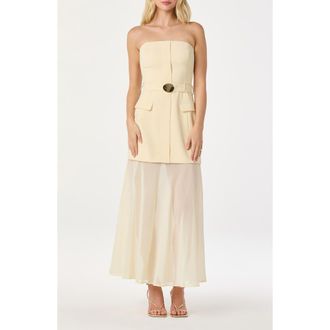 ASTR the Label Strapless Mixed Media Belted Midi Dress in Buttercream at Nordstrom, Size X-Large