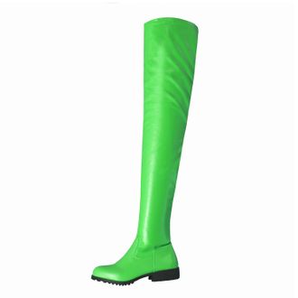 Generic Green,7.5 UK,Womens Over The Knee Boots Leather PU Chunky Low Heels Thigh High Boots Side Zipper Round Toe Fall Comfy Long Boot Dress Shoes