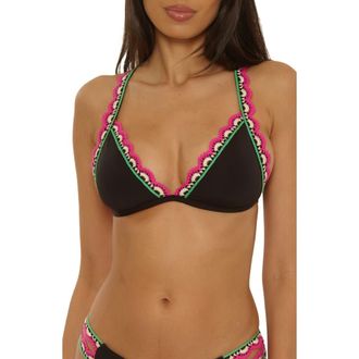 Lucky Brand Malaga Crochet Trim Bikini Top in Black at Nordstrom, Size Medium