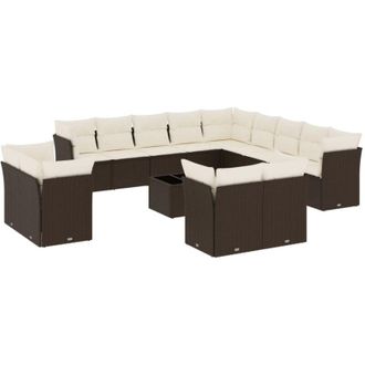 vidaXL Set Sof&aacute;s De Jard&iacute;n 14 Pzas Con Cojines Rat&aacute;n Sint&eacute;tico Marr&oacute;n Vidaxl