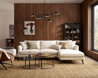 Castlery Lena Chaise Sectional Sofa, Right Facing, Cream, Matte Black Legs, Spill-Resistant, Removable Covers