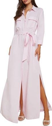 L'agence Cameron Belted Linen Blend Maxi Shirtdress in Lilac Snow at Nordstrom Rack, Size Small