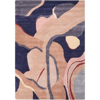 Beliani Area Rug Beige and Blue Viscose and Wool Rectangular Shape Abstract Pattern 160 x 230 cm Retro Style Living Room ALMORA