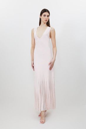Karen Millen Womens Viscose Blend Sheer Skirt Maxi Knit Dress - Light Pink - Size X-Small