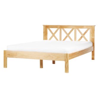 Beliani Cama Con Somier De Listones Moderno Cabecero De Madera Clara 140 X 200 Cm Tannay