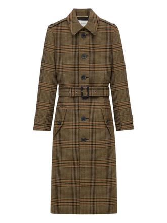 Saint Laurent Prince of Wales check belted coat - Brown