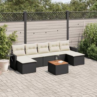 vidaXL Vidaxl - Set De Sof&aacute;s De Jard&iacute;n 8 Piezas Y Cojines Rat&aacute;n Sint&eacute;tico Negro