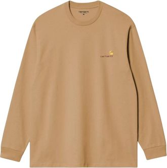 Carhartt Work in Progress L/S American Script T-Shirt - Heren - Longsleeves - Beige - S - Katoen - Tops