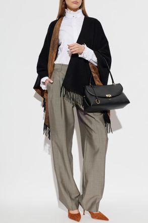 Ferragamo Double-sided Poncho With Fringes, Womens, Black