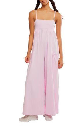 Free People FP Movement Hot Shot Strappy Stretch Cotton Jumpsuit in Powder Pink at Nordstrom, Size X-Small