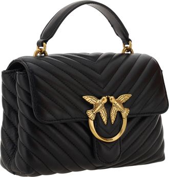 Pinko Womens Love Lady Mini Handbag Nero-Antique Gold Calf Leather Bos Taurus Handbags Hand Bags