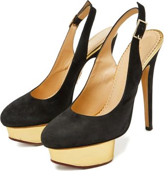 Charlotte Olympia 140mm suede platform slingback pumps - Black