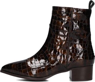 Notre-V Bruine Krokodillenprint Enkellaarsjes - Dames - Laarzen met Hak - Bruin - 38 EU - Wol - Schoenen