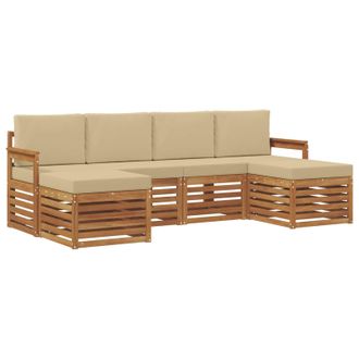 vidaXL Juegos De Sof&aacute;s 6 Pcs Natural Y Beige Madera De Acacia S&oacute;lida Vidaxl