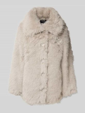 Only Regular Fit Webpelzmantel mit Brosche Modell ASHIA in Hellgrau, Gr&ouml;&szlig;e L