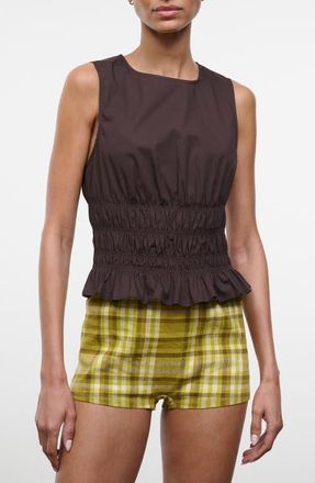 Staud Culver Smocked Sleeveless Top in Earth at Nordstrom, Size X-Small