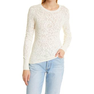 Rag & Bone Perry Long Sleeve Crewneck Cotton Blend Lace Top in Ivory at Nordstrom Rack, Size Large