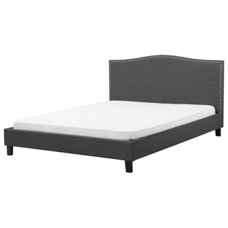 Beliani Cama Tapizada En Poli&eacute;ster Gris 180 X 200 Cm Dise&ntilde;o Tradicional Con Cabecero Glamour Montpellier