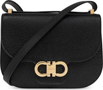 Ferragamo Double Gancini Crossbody Tas - Dames - Schoudertassen - Zwart - ONE Size - Leer - Tassen