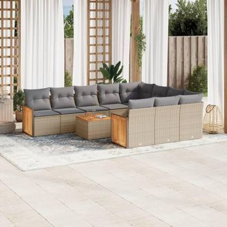 vidaXL Set De Sof&aacute;s De Jard&iacute;n 11pzas Con Cojines Rat&aacute;n Sint&eacute;tico Beige Vidaxl
