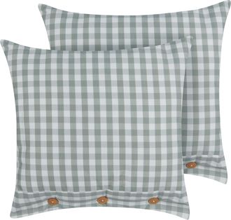 Beliani Beliani - Conjunto De 2 Cojines Decorativos Modernos Cuadrado Botones Estampado A Cuadros Verde Y Blanco 45 X 45 Cm Talya