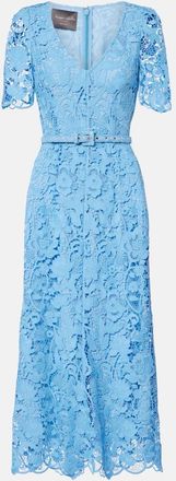 Monique Lhuillier Belted lace midi dress