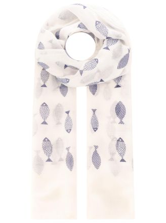 Zwillingsherz Schal ZWILLINGSHERZ Fisch, Damen, wei&szlig;, Web, Obermaterial: 100% Polyester, Modet&uuml;cher Schal, Fischmotiv, leichter Stoff, maritimer Look