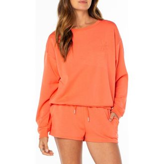 Roxy Surfing by Moonlight Embroidered Graphic Sweatshirt in Hot Coral at Nordstrom, Size Xx-Large