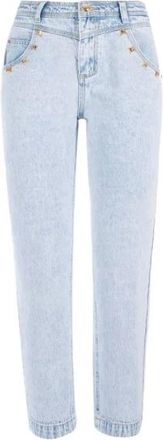 Yes-Zee Studded Light Wash High-Waisted Jeans - Dames - Slim Fit Jeans - Blauw - W32 - Katoen - Jeans