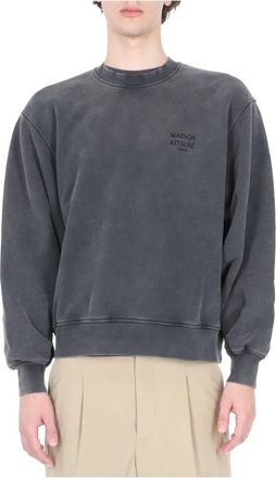 Maison Kitsun&eacute; Felpa girocollo in cotone faded - Heren - Sweatshirts - Zwart - M - Katoen - Hoodies & sweatvesten