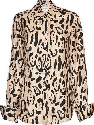 Sportmax Animal Print Zijden Fitted Blouse - Dames - Overhemden - Bruin - M - Overhemden