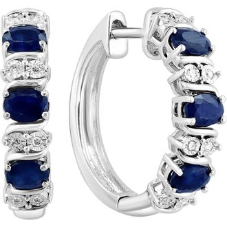 Effy Sterling Silver Sapphire & Diamond Hoop Earrings in Blue at Nordstrom Rack