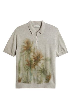 Bugatchi Palm Tree Graphic Linen & Cotton Polo Sweater in Limestone at Nordstrom, Size X-Large