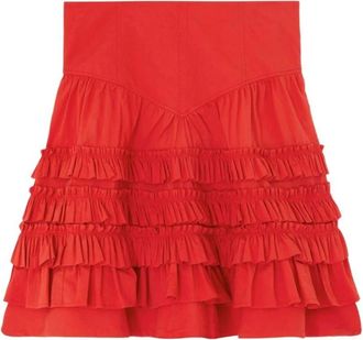 Ganni Gelaagde Ruche Midi Rok - Dames - Korte rokken - Rood - XS - Katoen - Rokken