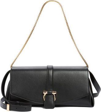 Ferragamo Medium Front Flap Leather Crossbody Bag in Nero at Nordstrom