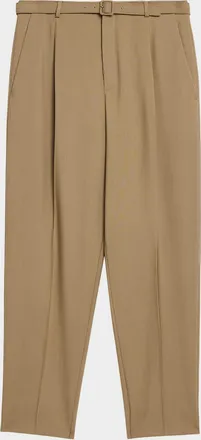 Saint Laurent Men & apos;s Wool and Mohair Single-Pleat Belted Pants