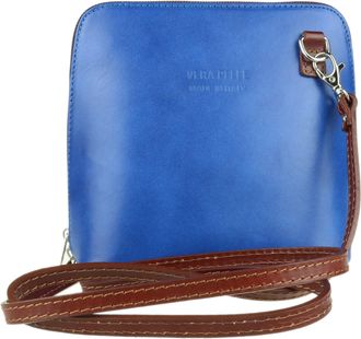 Girly HandBags Genuine Leather Rigid Cross Body Shoulder Bag Real Italian (Royal Blue Tan)