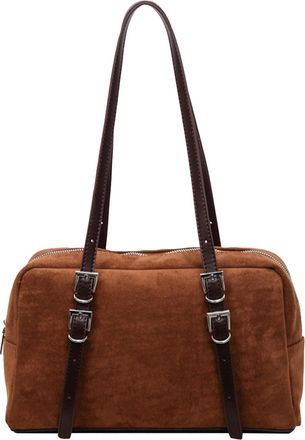 Generic Women PU Boston Bag w/Zipper Shoulder Bag Large Capacity for Travel Work(Brown) (Brown)