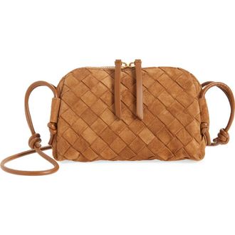 Bottega Veneta Concert Intrecciato Suede Crossbody Pouch in 2588 Amber-Gold at Nordstrom