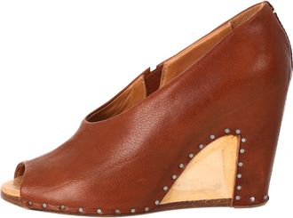 Maison Margiela Open-Toe Piped Wedge in Tan Leather