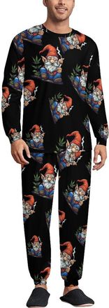 Generic Funny Weed Gnome Mens Pajamas Set 2 Piece Lounge Set Long Sleeve Pullover And Pants Comfy Sleepwear XL