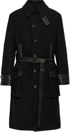 Yohji Yamamoto Wool Flannel Belt Detail Military 6B Jacket - Heren - Mantel - Zwart - L - Wol - Jassen